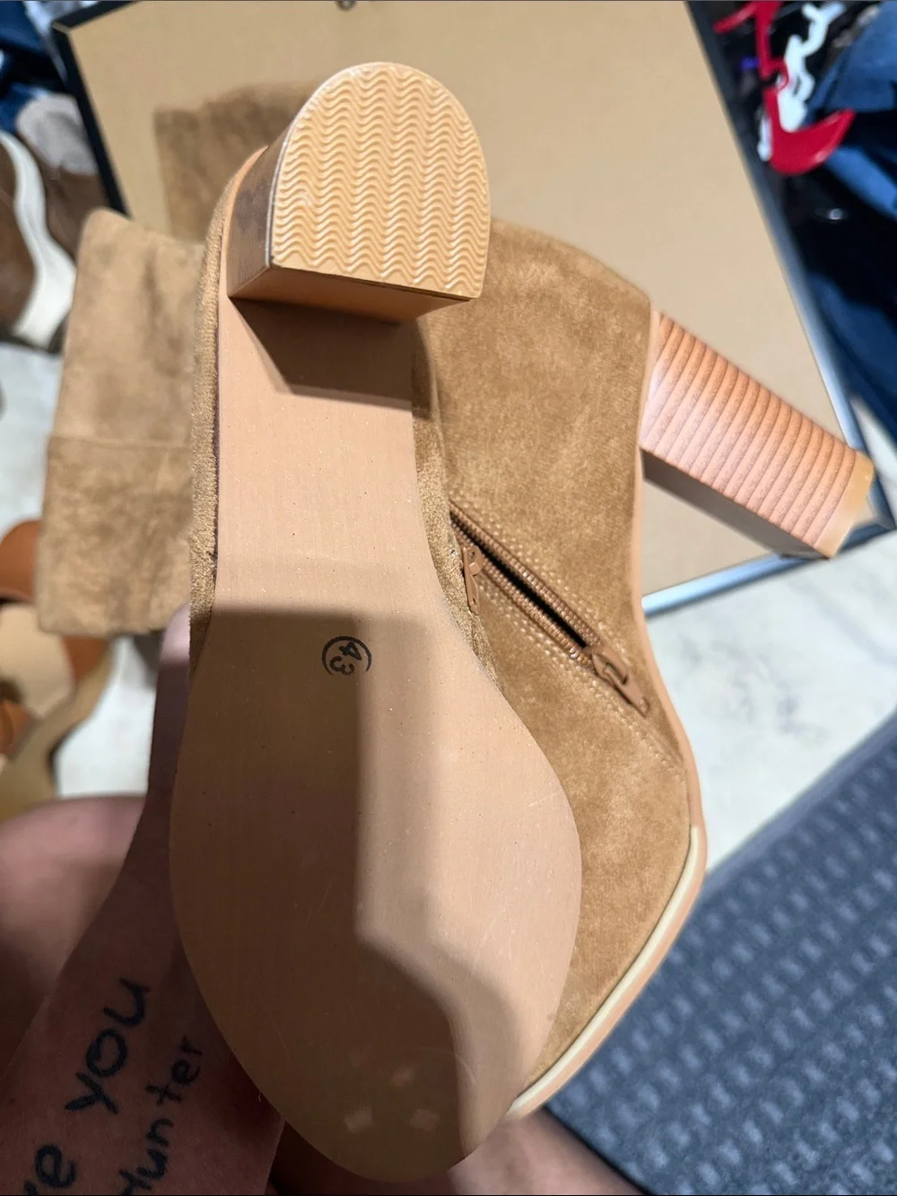 Suede Mid-Calf Block Heel Boots in Cognac